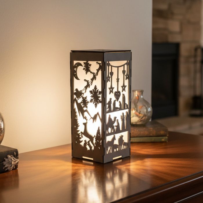 Lampion Boże Narodzenie Duży 28 cm drewniany z oprawka E27