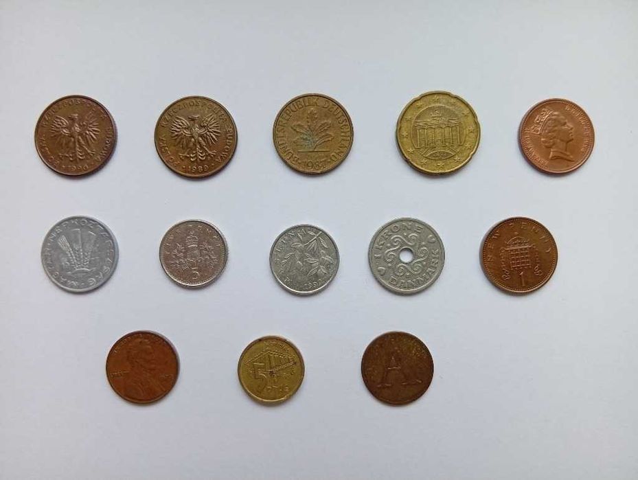 zestaw zbiór monet prl (13 monet) niemcy, dania, hiszpania, uk itp