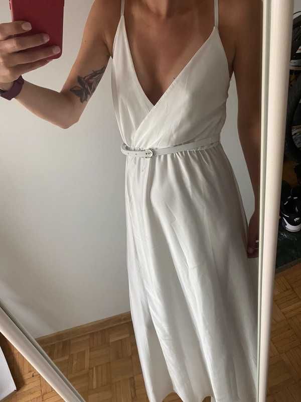 Długa maxi biała sukienka, idealna na ślub cywilny