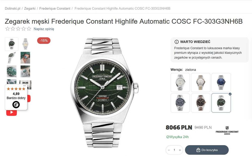 Zegarek męski Frederique Constant Highlife Automatic COSC Nowy Komplet