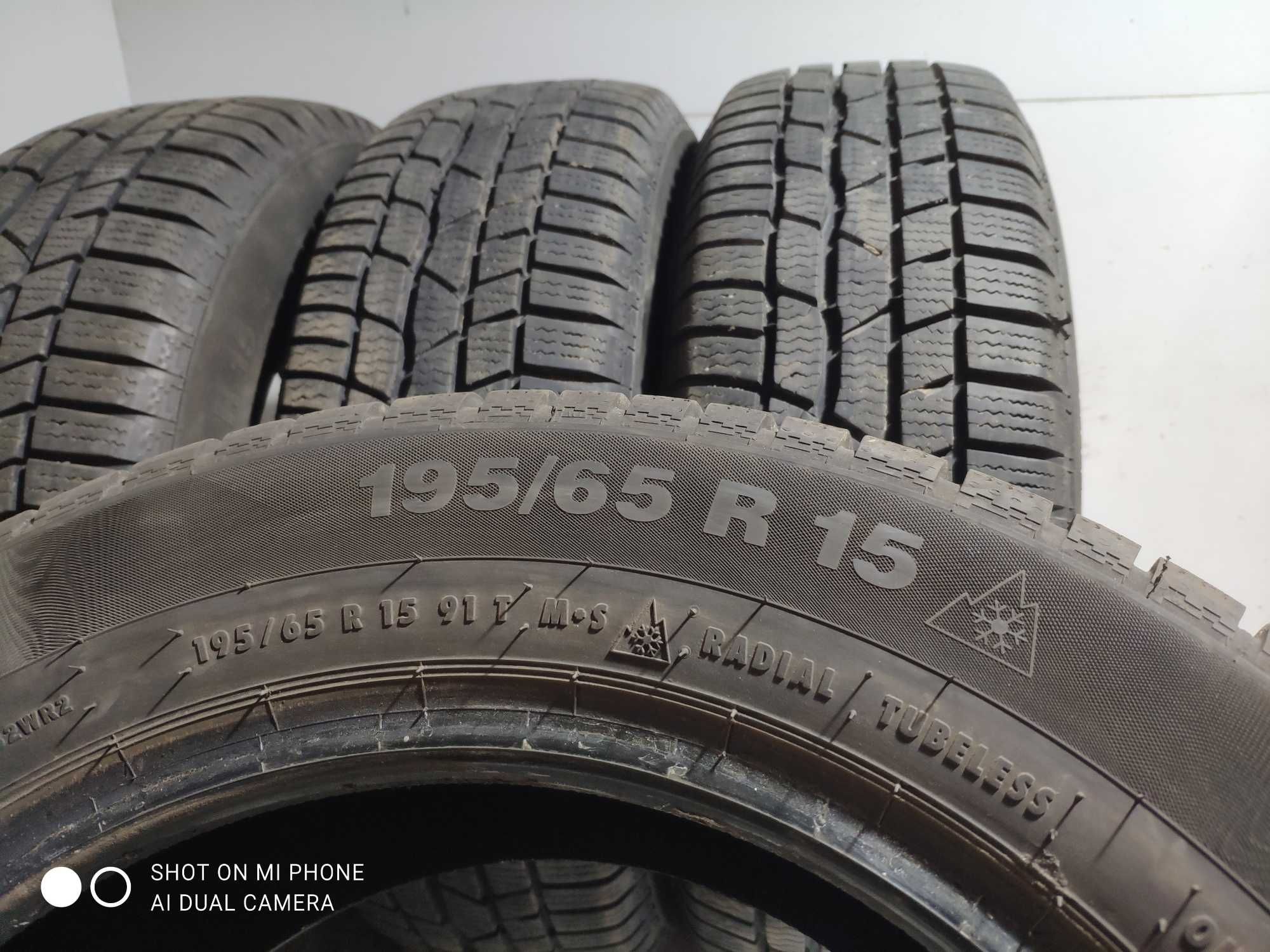 Opona Opony 195/65R15 CONTINENTAL zimowe komplet 4szt jak nowe 91T 2sz