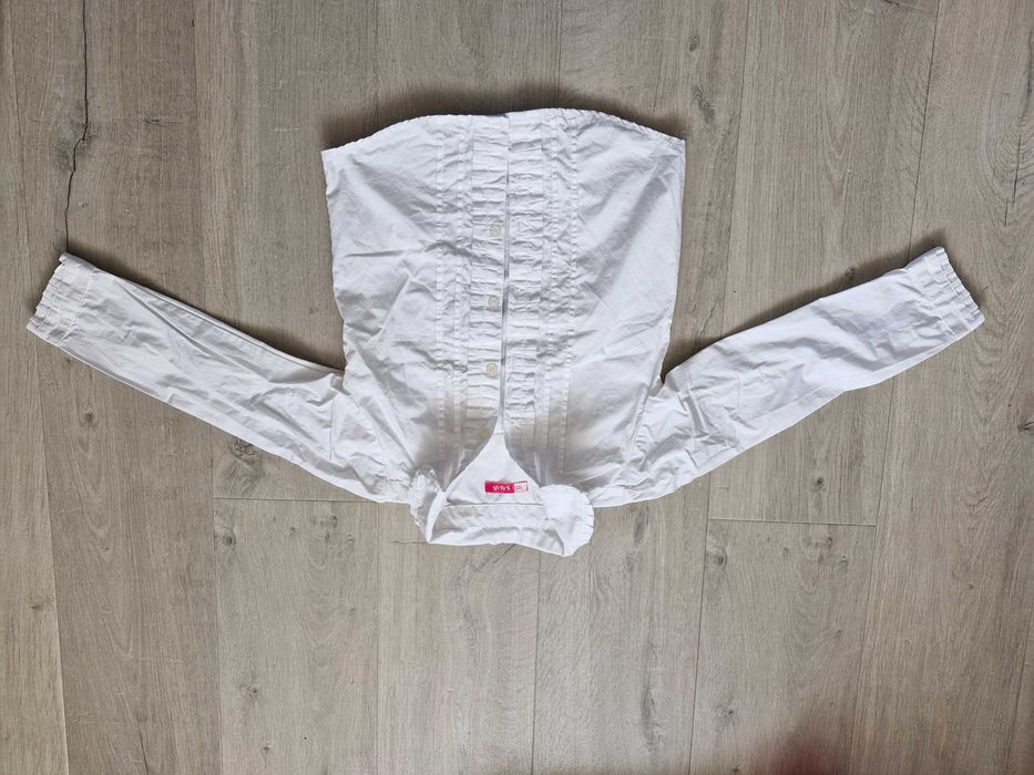 3x koszula długi rękaw elegancka biała kratka na guziki 122-128 zestaw