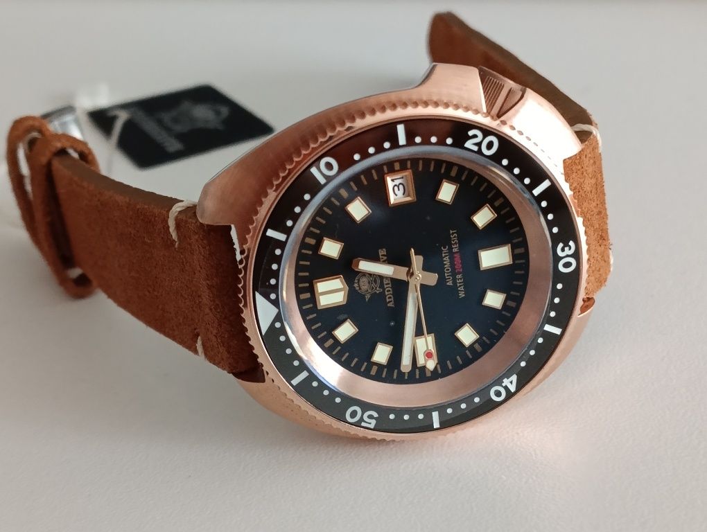 Годинник/часы дайвер Addiesdive бронза NH35A хомаж Seiko 6501 сапфір