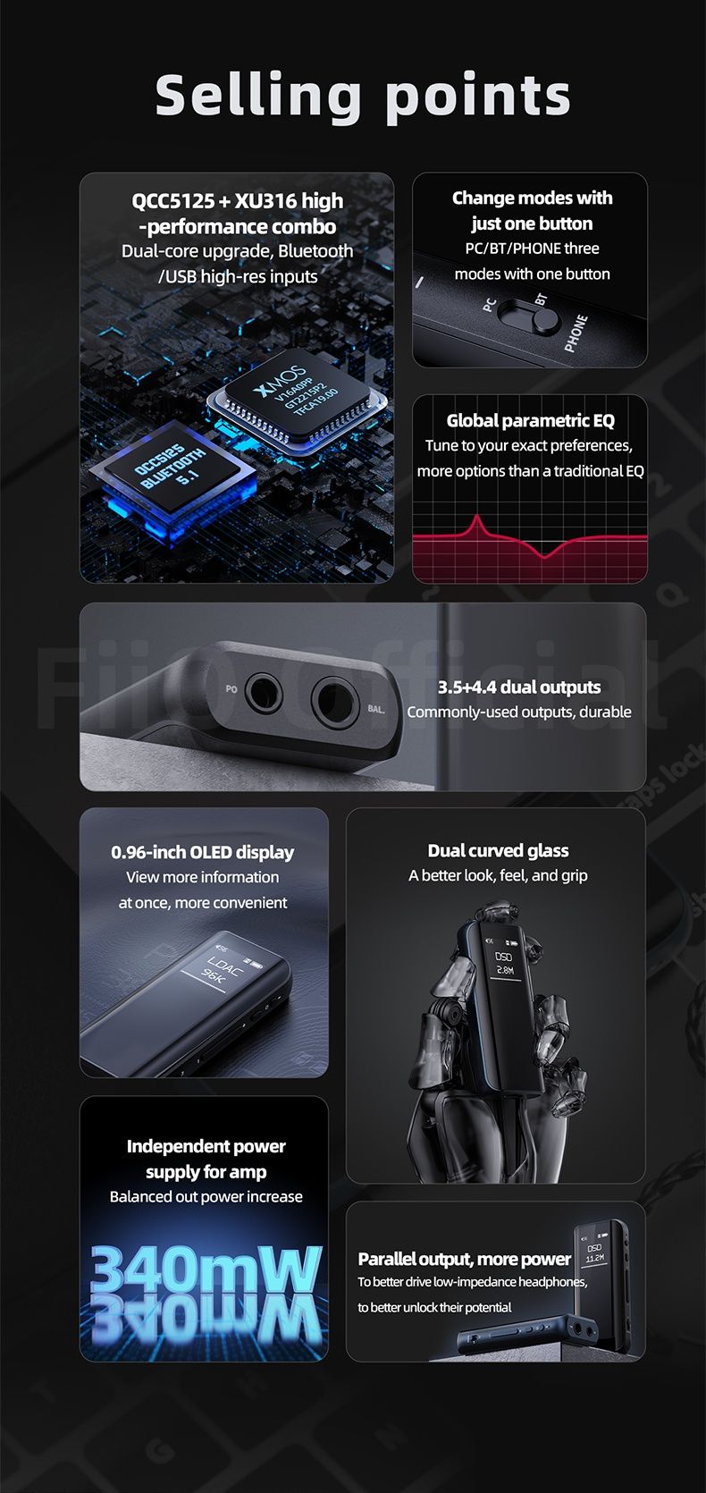 ЦАП із підсилювачем, Bluetooth ресивер FiiO BTR15 Black