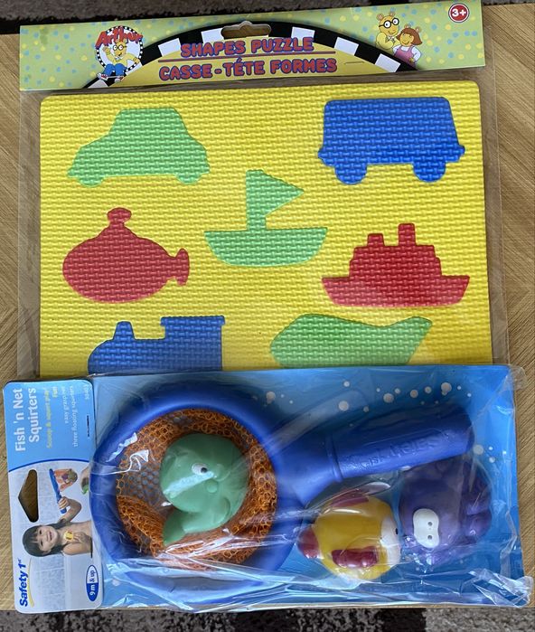 Іграшки для ванни (сачок і три рибки) + мʼякий пазл у подарунок