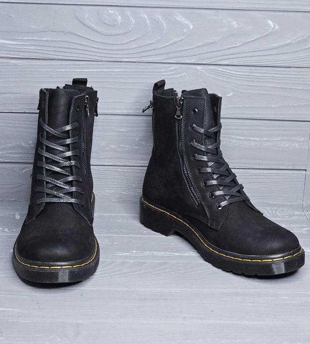 Мужские кожаные черные зимние ботинки мартинсы шнурок змейка!!!