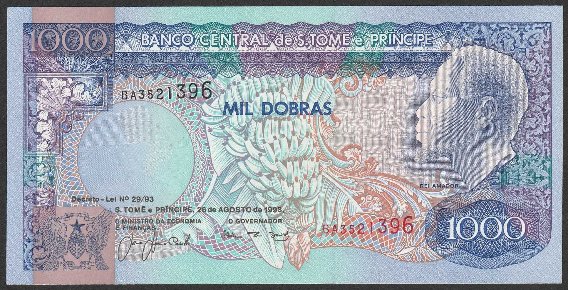 St Tome e Principe 1000 dobras 1993 - stan bankowy UNC   ,  BA