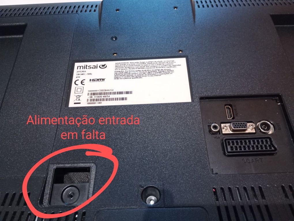 TV Mitsai 24vlm14 (peça de alimentação em falta)