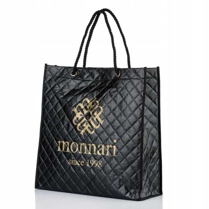 Monnari pakowna torba damska na zakupy shopperka czarna materiałowa!!
