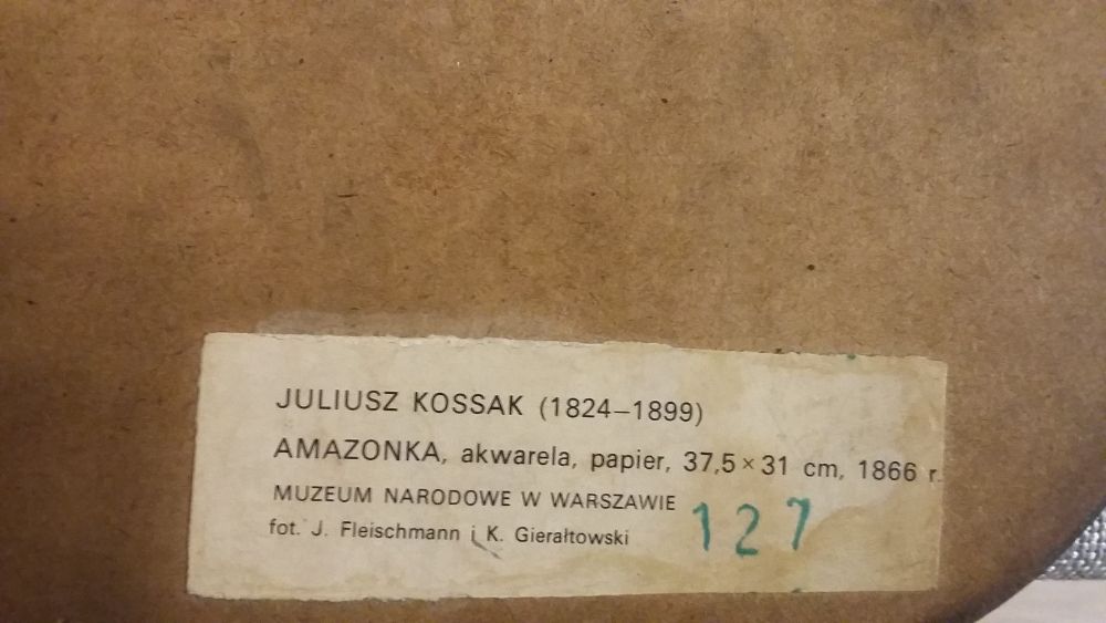 obraz juliusz kossak akwarela "amazonka"1866r