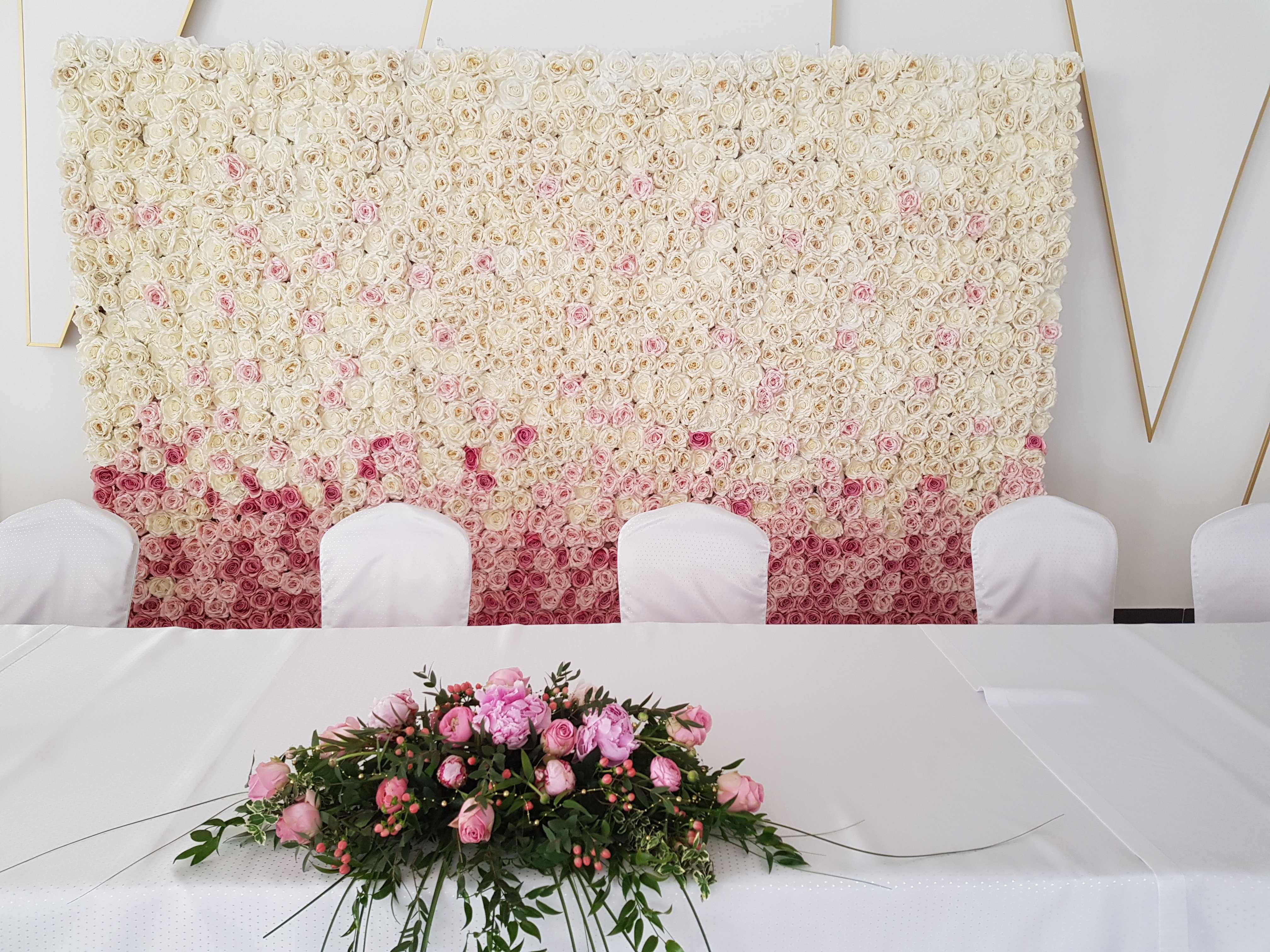 Ścianka kwiatowa Flower wall tło dekoracja wesele ślub przyjęcie