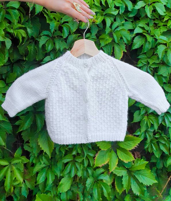 Кофточка  вязаная белая Кофта Кардиган на девочку 6-9 мес. 68-74 см