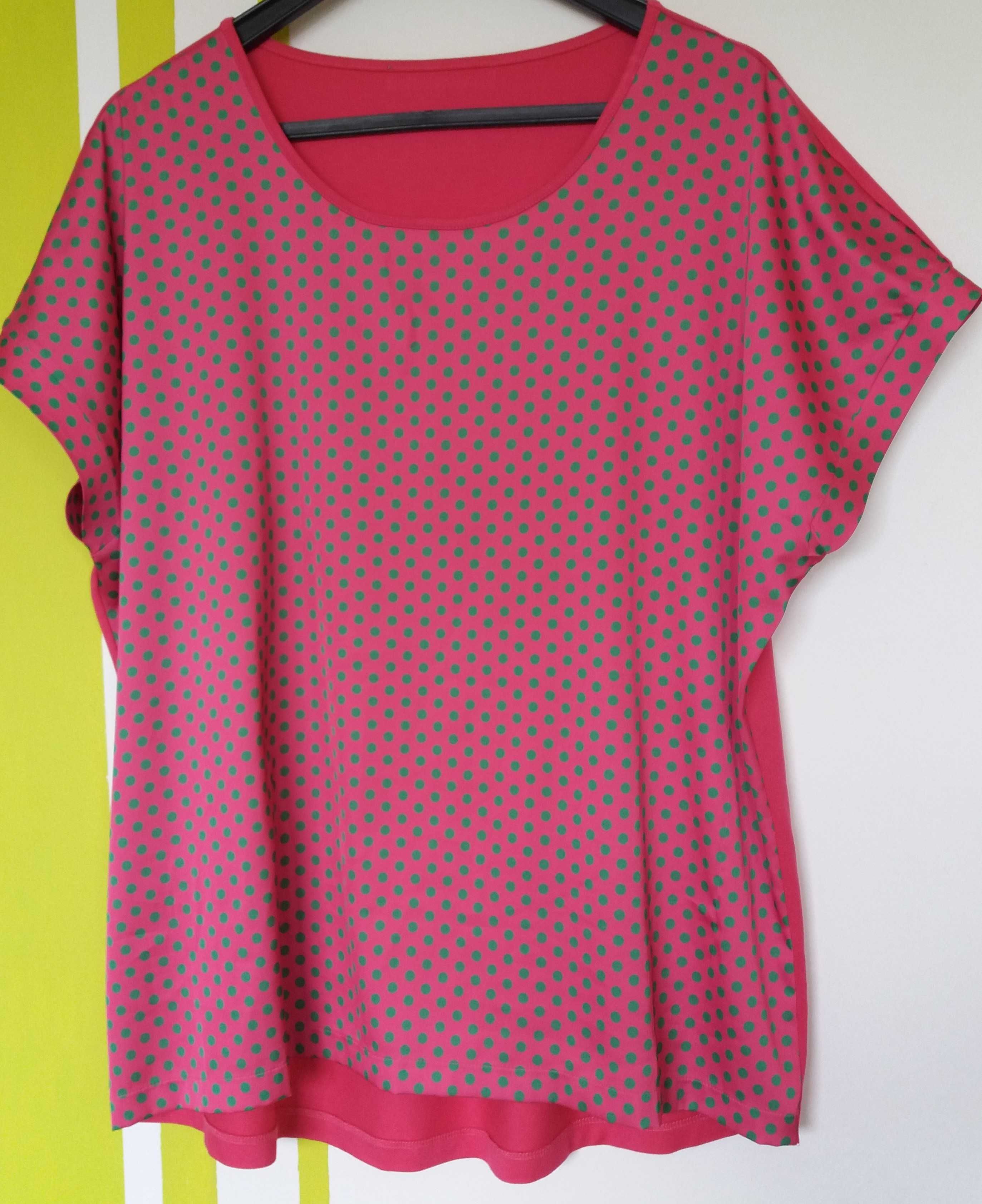 XL(48/50) Dwumateriałowa bluzka/ t-shirt w kolorze fuksji