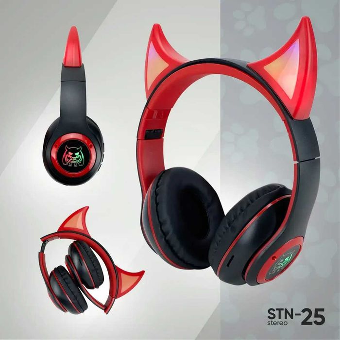 Дитячі навушники Bluetooth Cat STN-25 вушка сатани з RGB підсвіткою