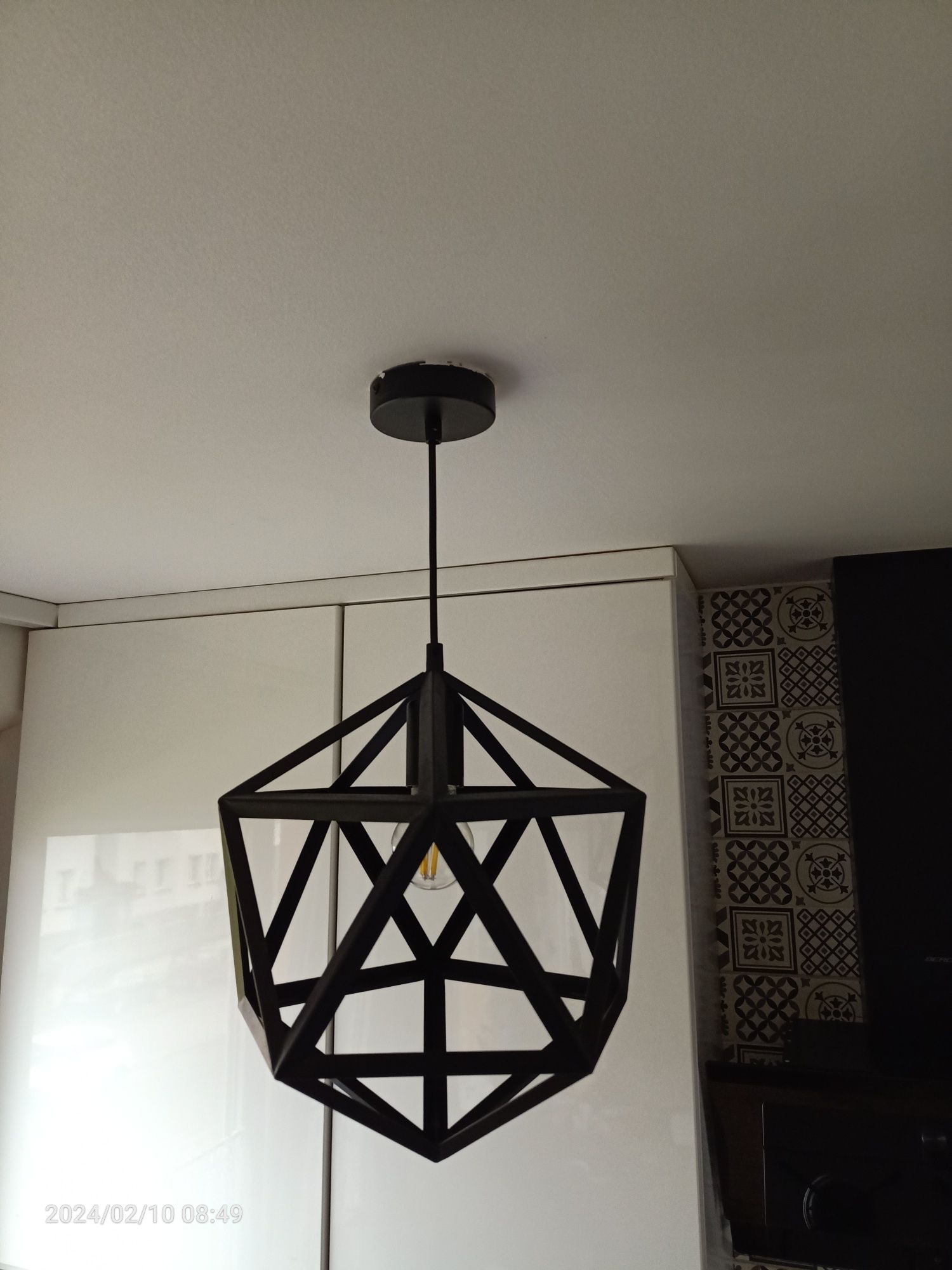 Lampa ażurowa stalowa pięciokąt + żarówka LED retro