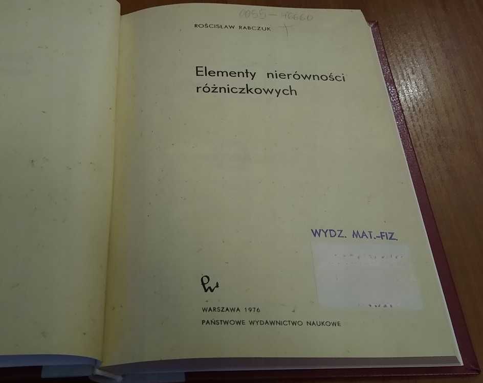 Elementy nierówności różniczkowych / Rościsław Rabczuk twarda