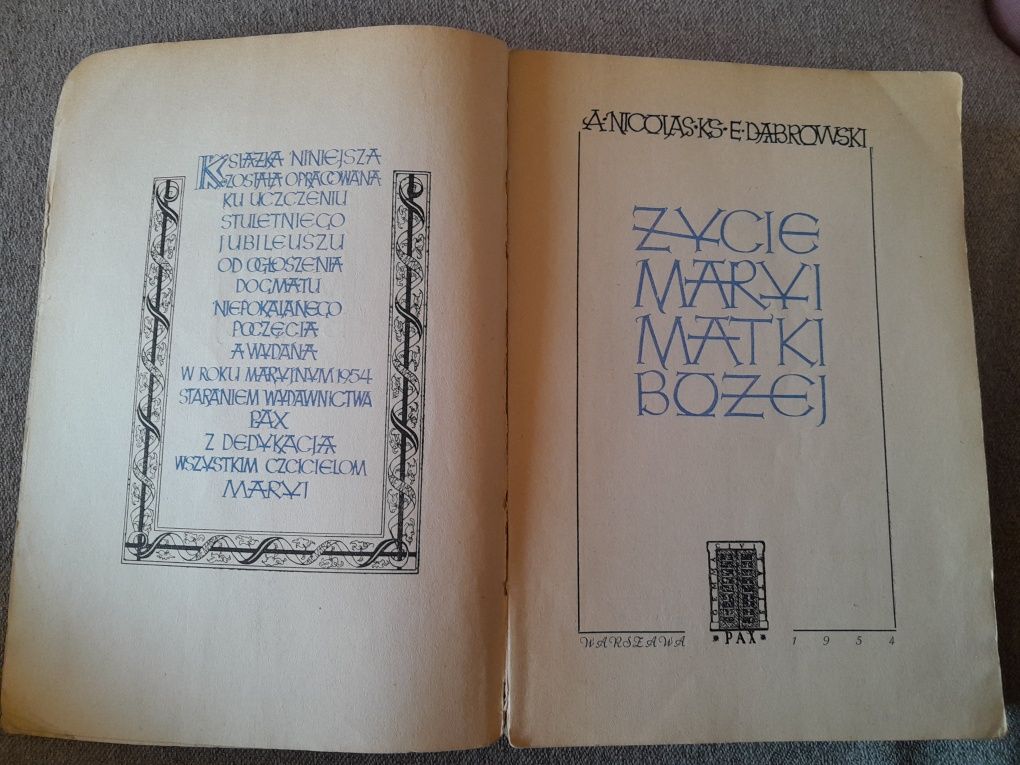 Życie Maryi Matki Bożej- stara książka, 1954
