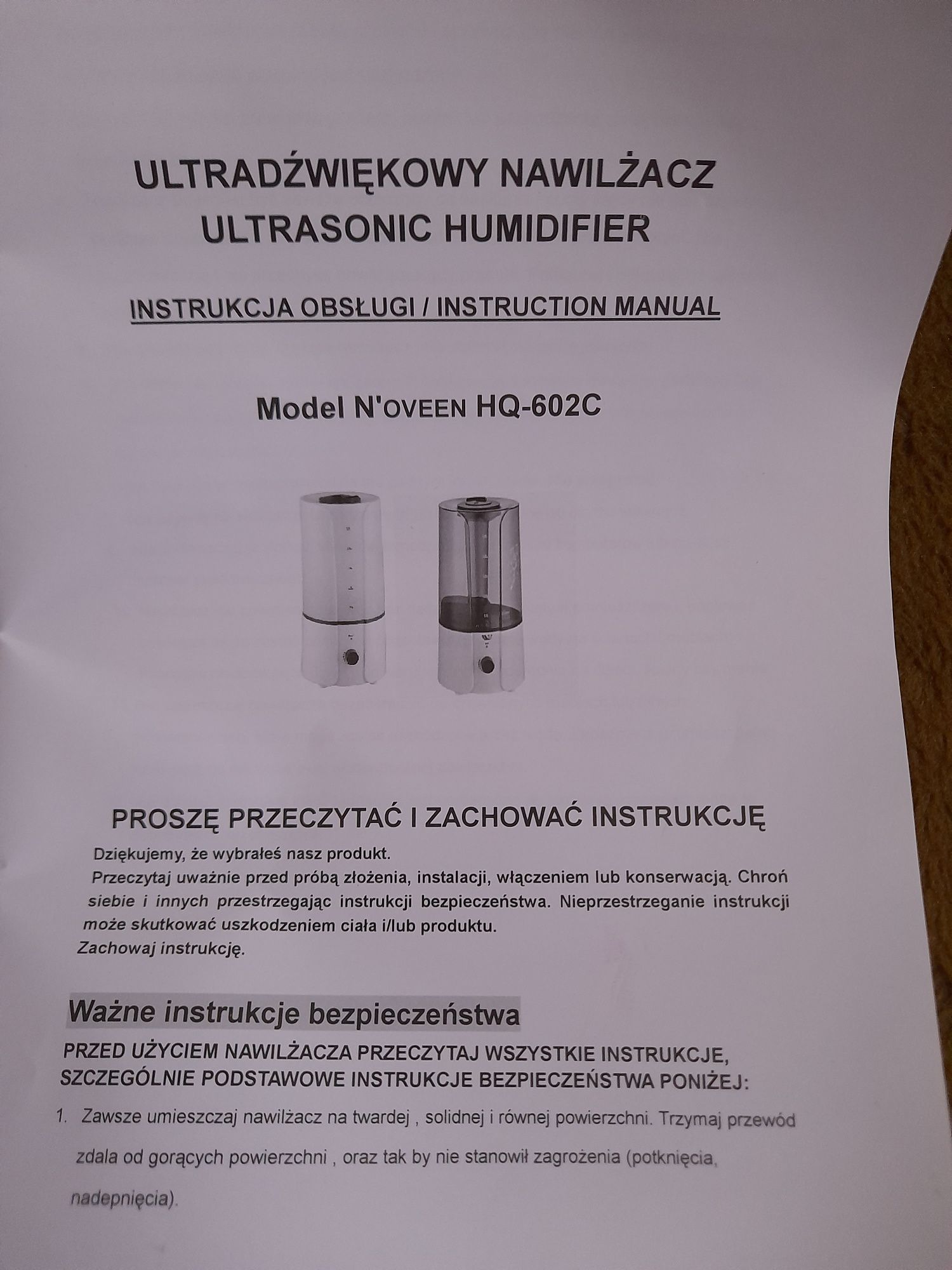 Ultradźwiękowy nawilżacz Humidifier