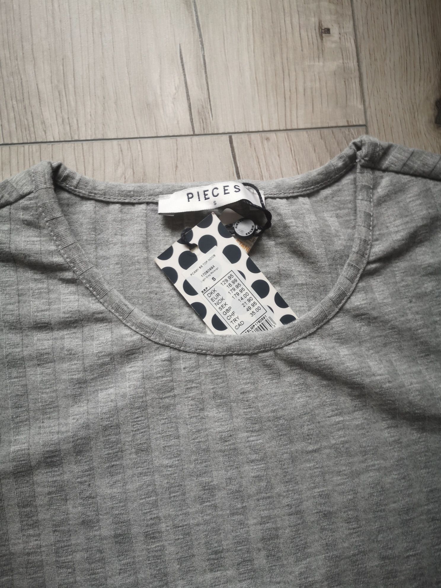 Koszulka pieces S 36 Basic paski szara