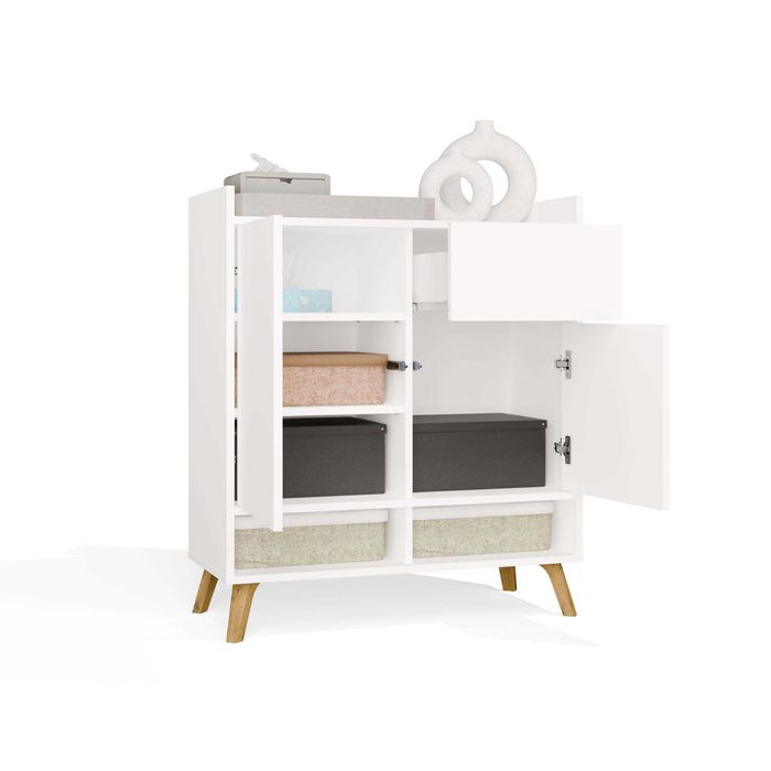 Komoda COLIN z Nóżkami Szafka 2 Drzwi 1 Szuflada Do Salonu BIAŁA