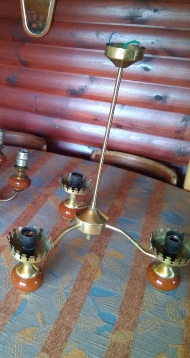OKAZJA stara lampa retro mosiądz i porcelana Polam Wieliczka PRL