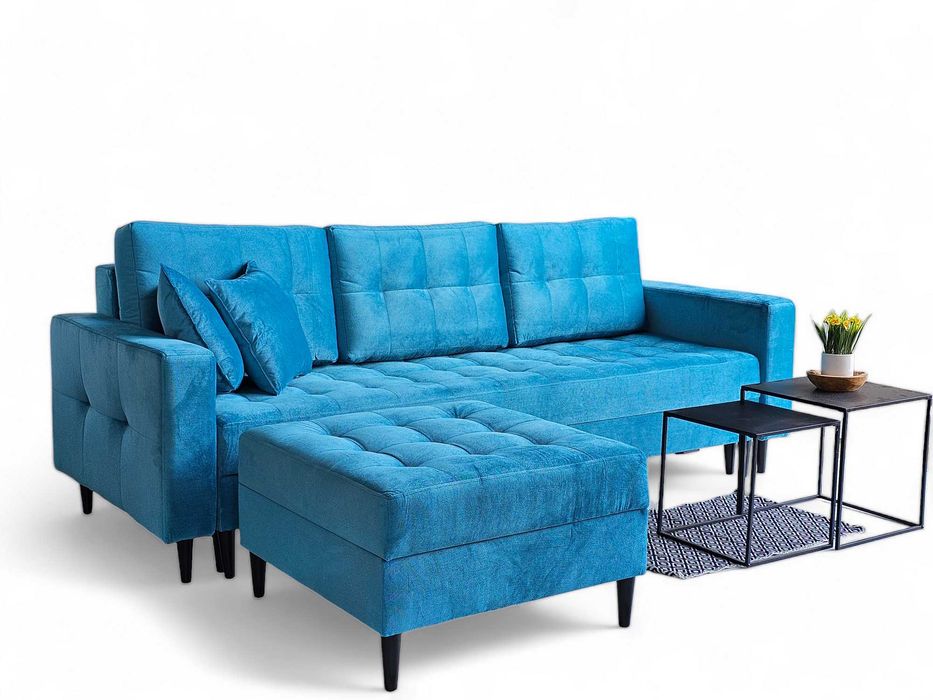 Rozkładana sofa z pojemnikiem. Kanapa PORTO. Sprężyny. Drewniane nogi