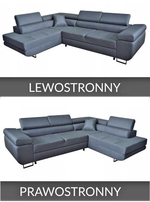Rozkładany Narożnik MALMO L duża kanapa sofa REGULOWANE ZAGŁÓWKI łóżko