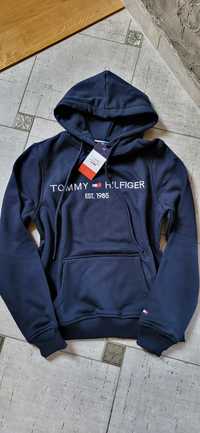 TH Tommy bluza dresowa granat kaptur logo szyte premium S