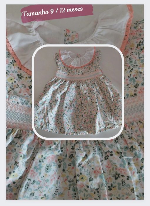 Vestido Menina / Bebé C/ Golinha Bordada - 9 / 12 Meses