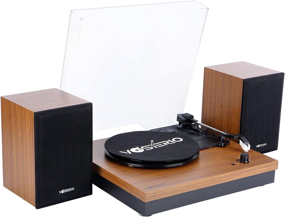 Gramofon z Bluetooth Retro z głośnikami stereo 15W, Auto-Stop, Paskowy