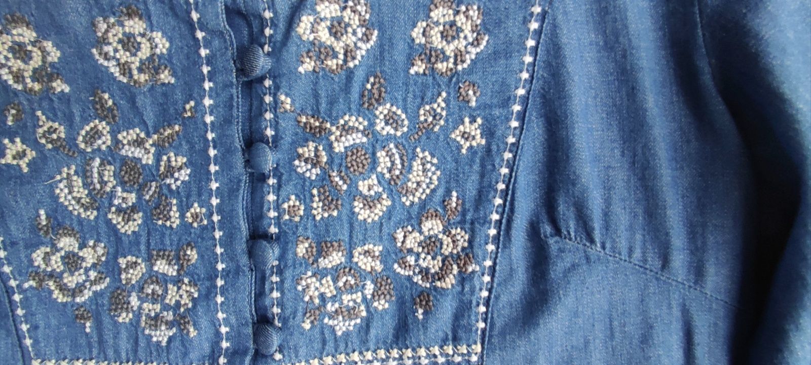 Tunika jeans niebieska M L XL haft Boho vintage