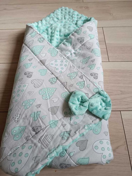 Zestaw pościeli dla niemowlaka kołderka do wózka becik miętowy minky