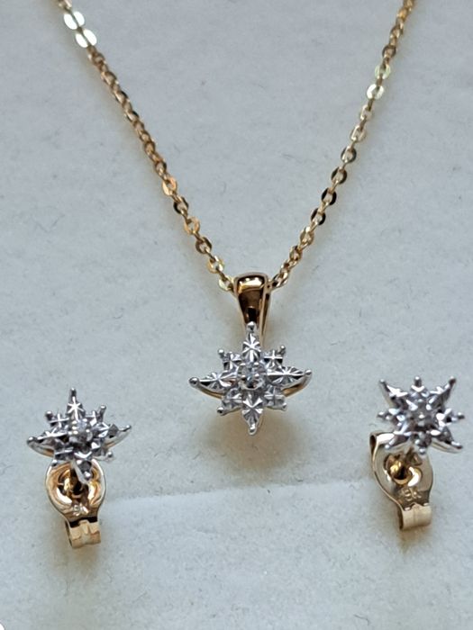 Złoty zestaw biżuterii z diamentami Apart 375 gwiazdy