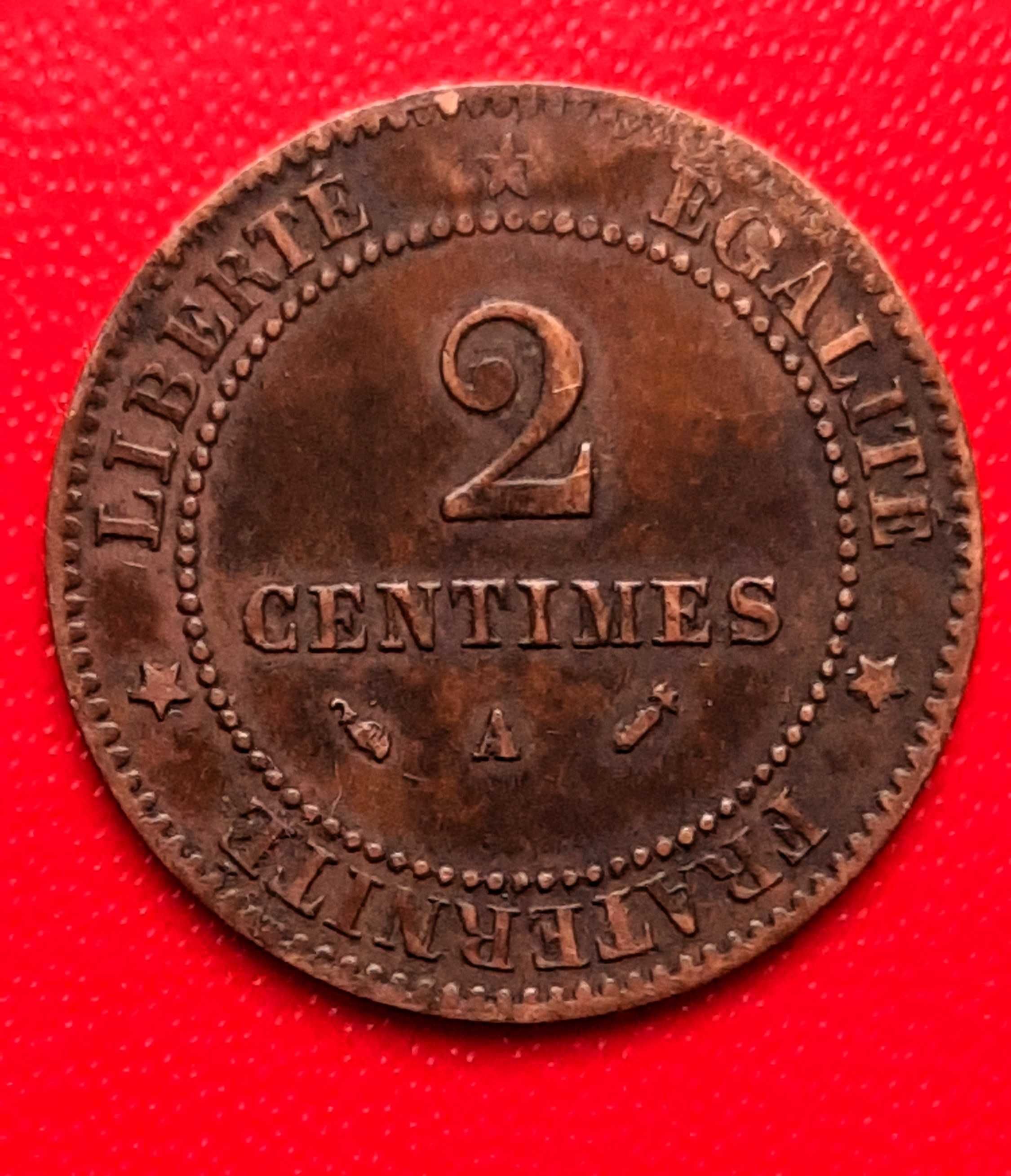 moneta 2 centimes 1883 A , 2 centymy Francja okazja