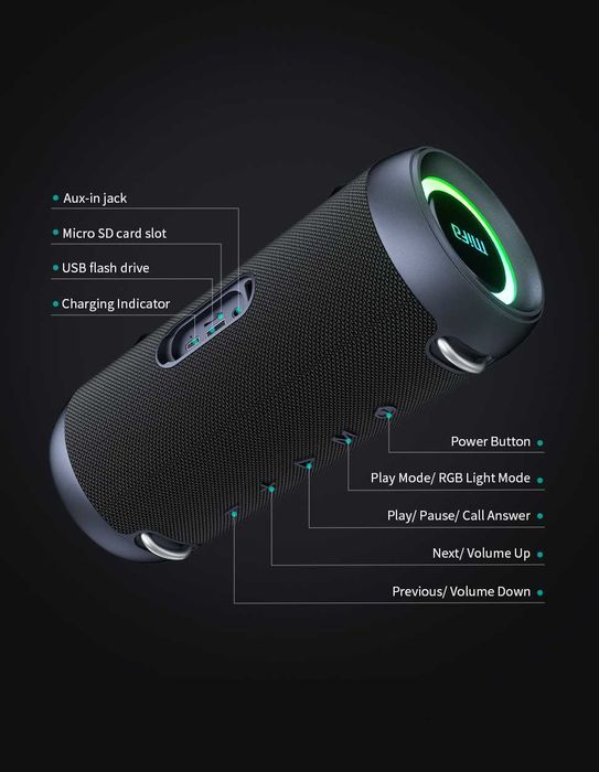 Потужна колонка Mifa A90 60W Bluetooth 5.0 IPX8 RGB Black Anker