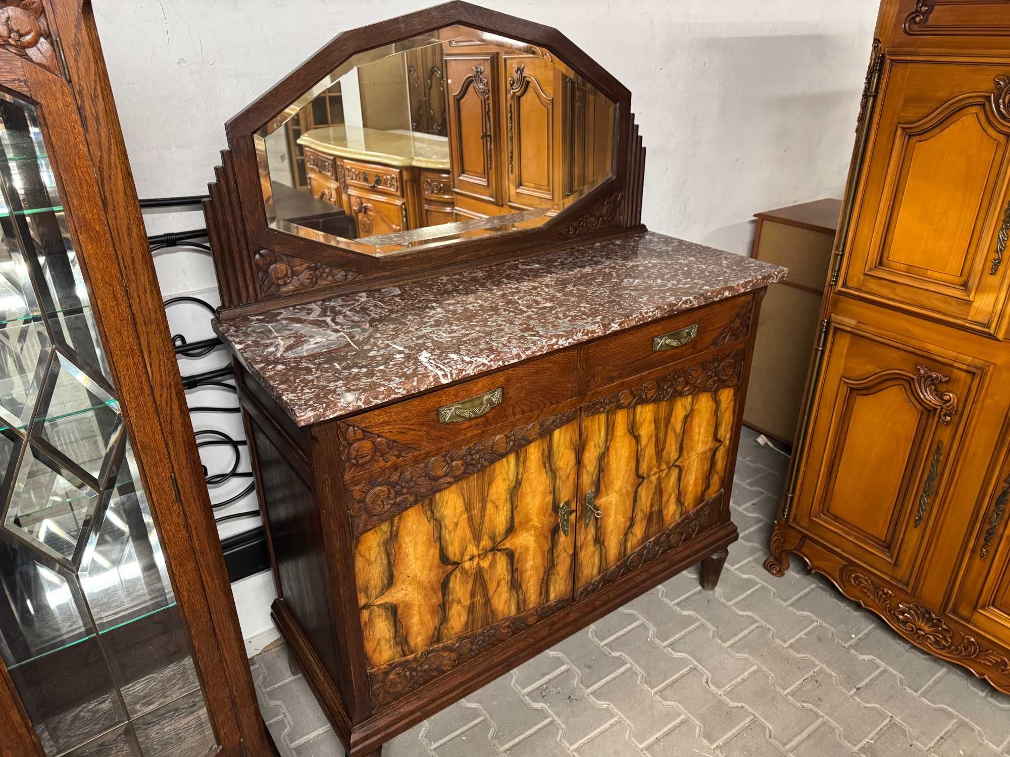 Komoda drewniana szafka pomocnik drewniany orzech Art Deco