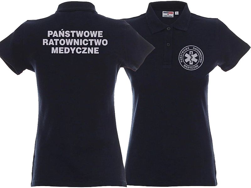 Koszulka Polo ratownicza granatowa damska odblaskowa FUNKCYJNA (XL)