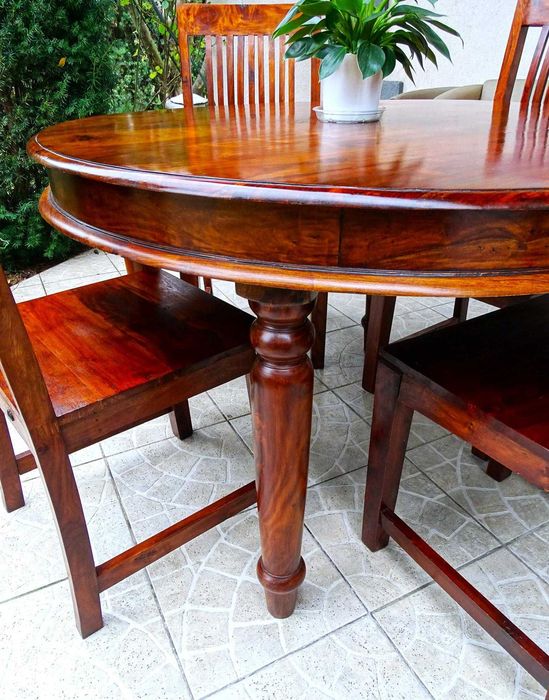 Stół drewniany indyjski - 120 cm + 4 stylowe krzesła - AlmiDecor
