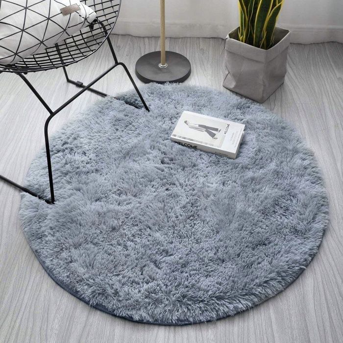 NOWY Pluszowy Dywan Shaggy Okrągły SilverFur Gruby Puszysty 120x120 cm