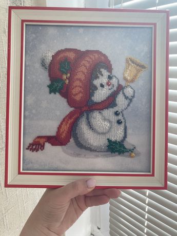Картина бисером «Снеговик»