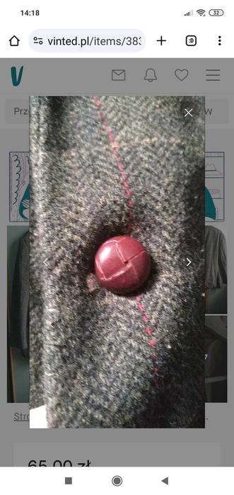 Wełniana marynarka w zieloną kratę w rozm 54 idealny stan