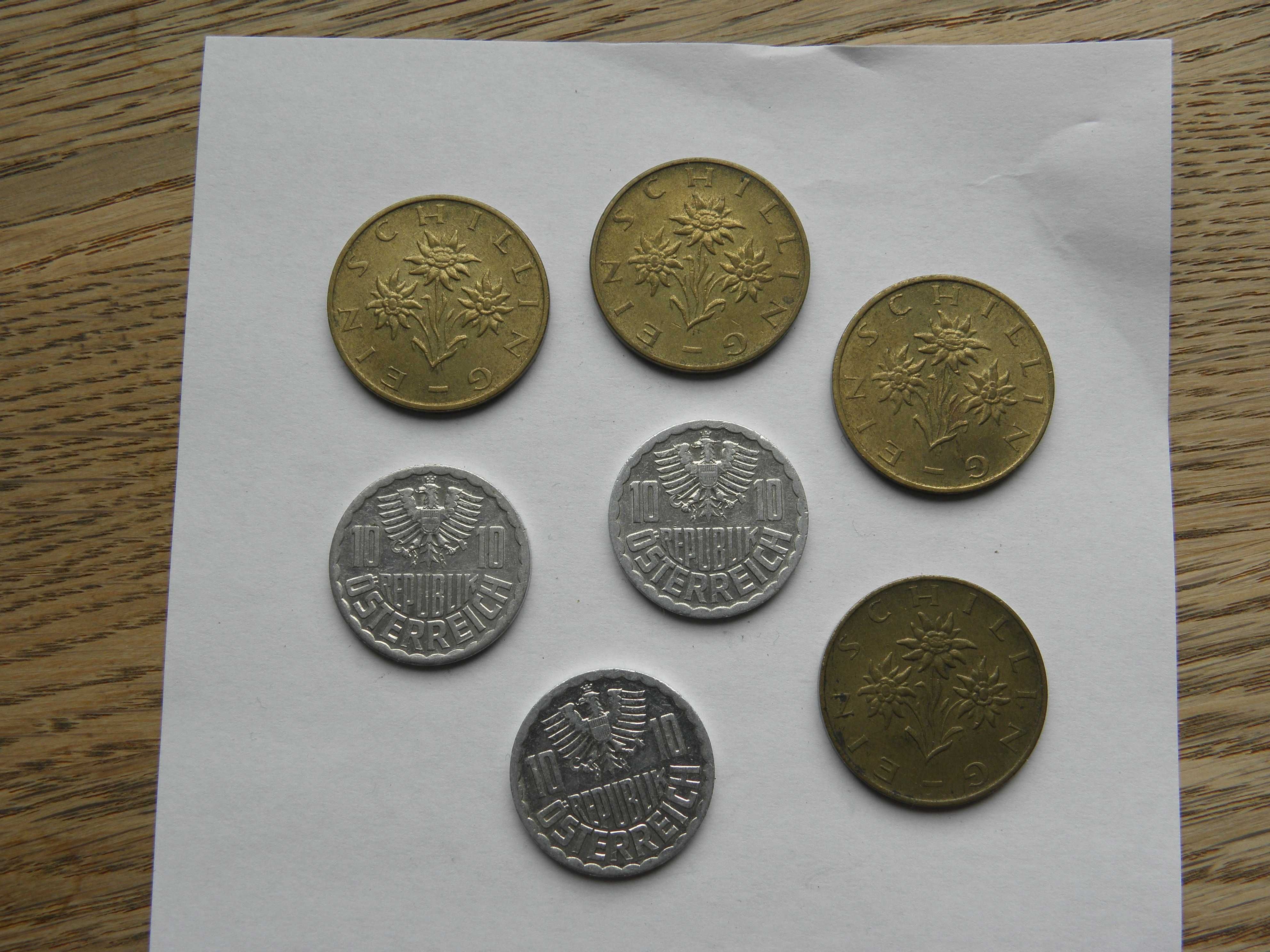 Zestaw monet Austria, monety z Austrii 7 sztuk, 1 Schilling różne lata