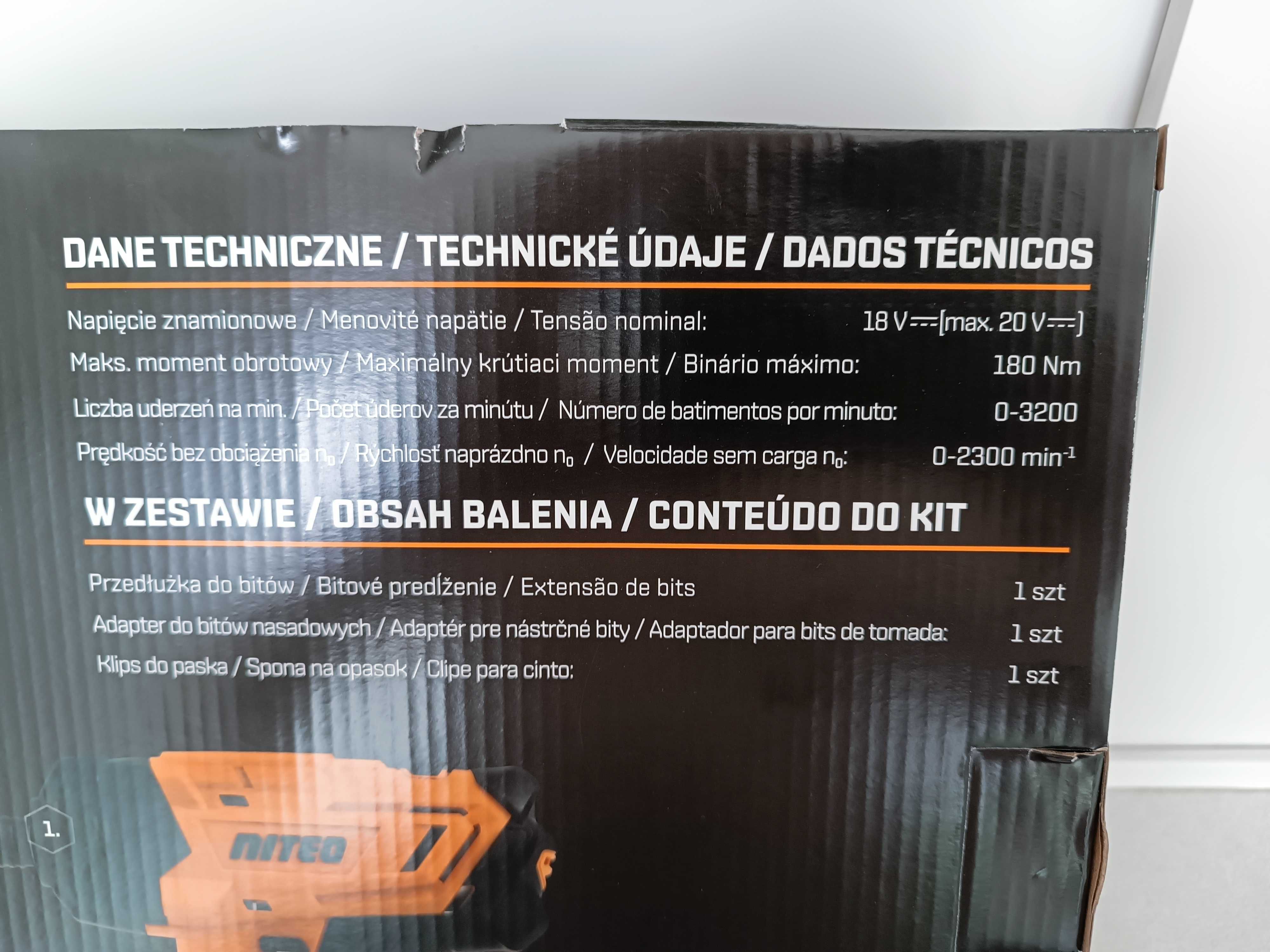 Akumulatorowa zakrętarka udarowa Niteo 20 V Max, 1/4'', 180 Nm