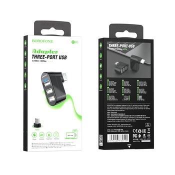 Borofone Rozdzielacz gniazda USB DH3 - USB na 3xUSB - czarny