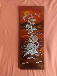 Panel ścienny, japońska laka z masą perłową