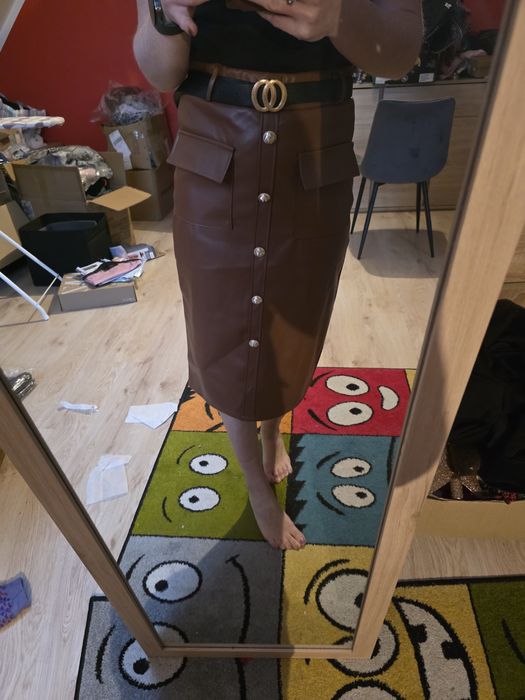 Spódnica midi damska z eko skory