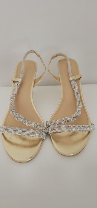 Złote sandały na szpilce 41 cyrkonie