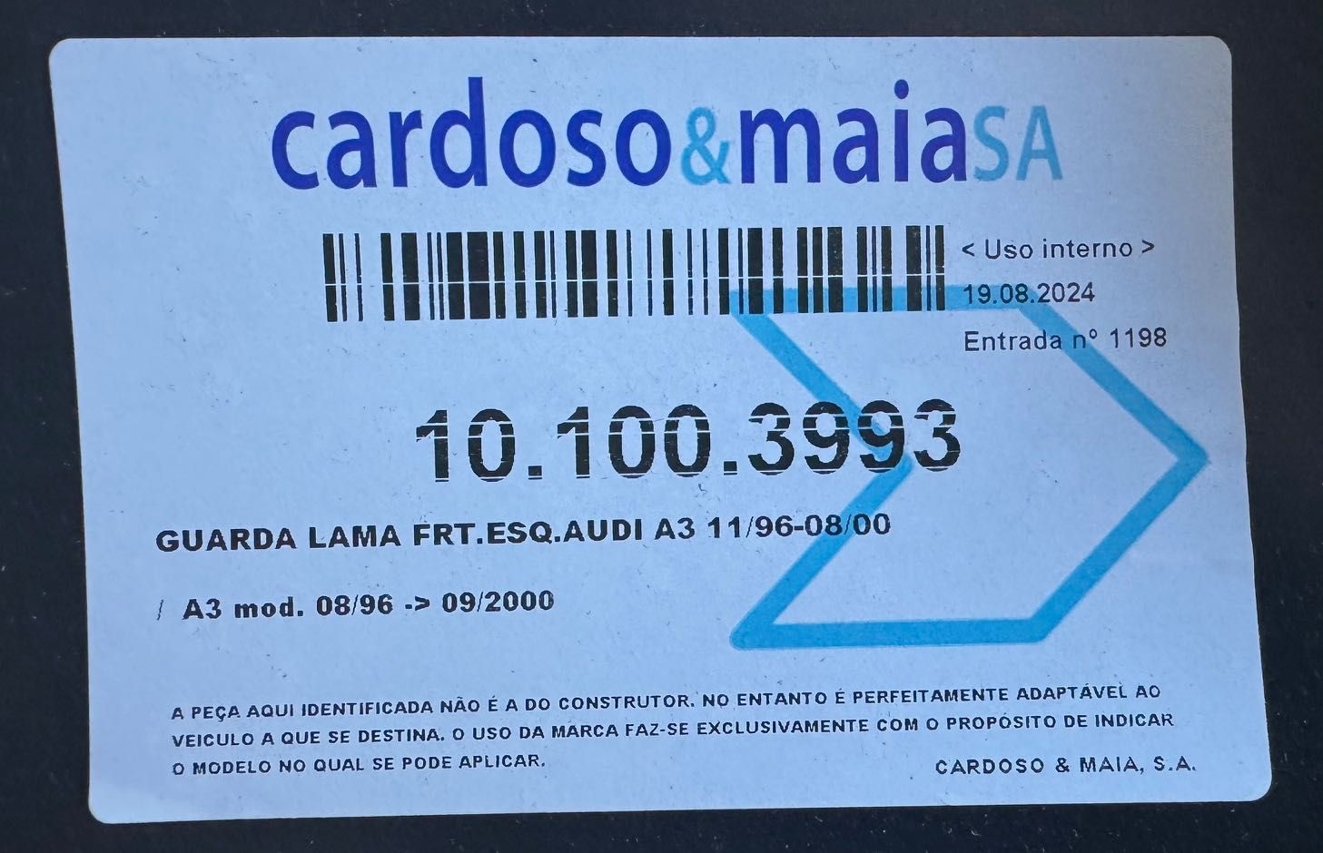 Guarda-lamas frente esquerdo Audi A3 1.8 T
