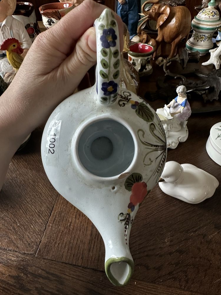 Dzbanek ceramika ręcznie malowany stara dekoracja sygnowany 1002