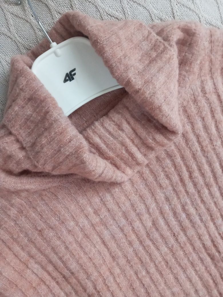 PROMOCJA Sweterkowa sukienka z wełną I alpaką XL brudnego różu